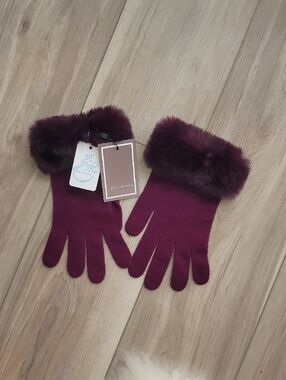 Faux Fur Trim Cashmere Gloves